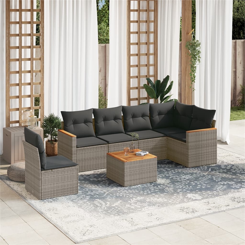 Afuera Living Contemporary 7 Piece Poly Rattan Sofa Set in Gray