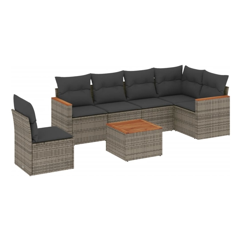 Afuera Living Contemporary 7 Piece Poly Rattan Sofa Set in Gray