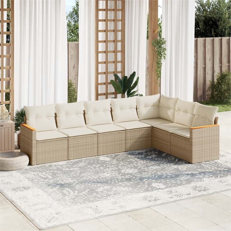 Afuera Living Contemporary 7 Piece Poly Rattan Sofa Set in Cream/Beige