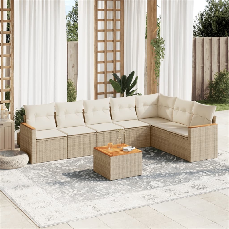 Afuera Living Contemporary Synthetic Poly Rattan 8 Piece  Sofa Set in Beige