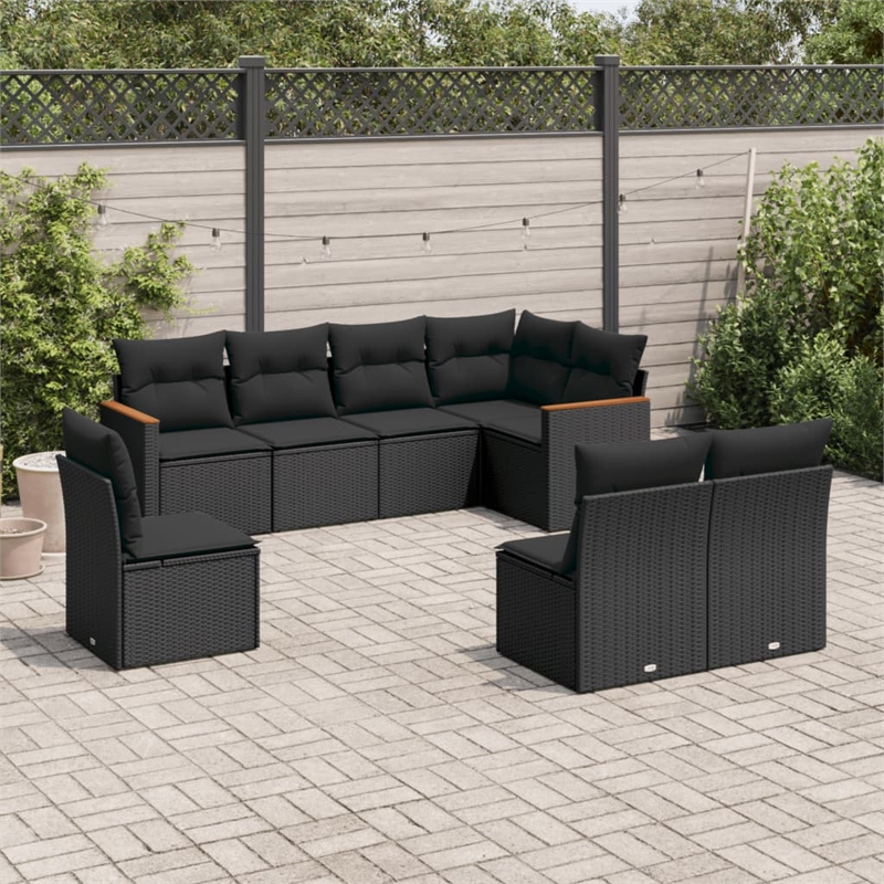 Afuera Living Contemporary Synthetic Poly Rattan 8 Piece Sofa Set in Black