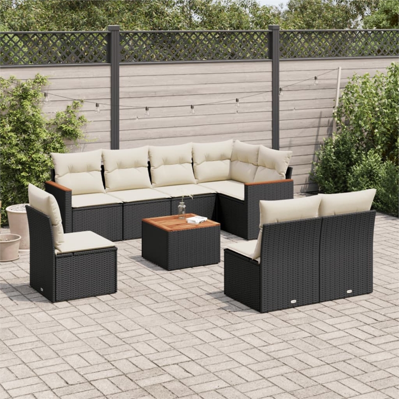 Afuera Living Contemporary 9 Piece Poly Rattan Sofa Set in Black