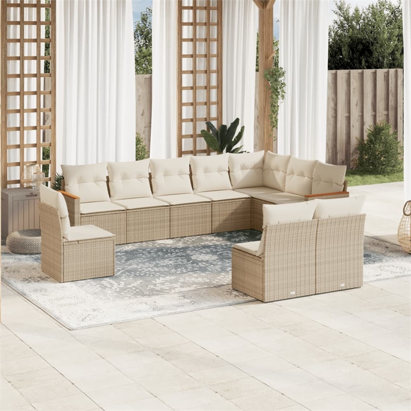 Afuera Living Contemporary 10 Piece Poly Rattan Sofa Set in Cream/Beige