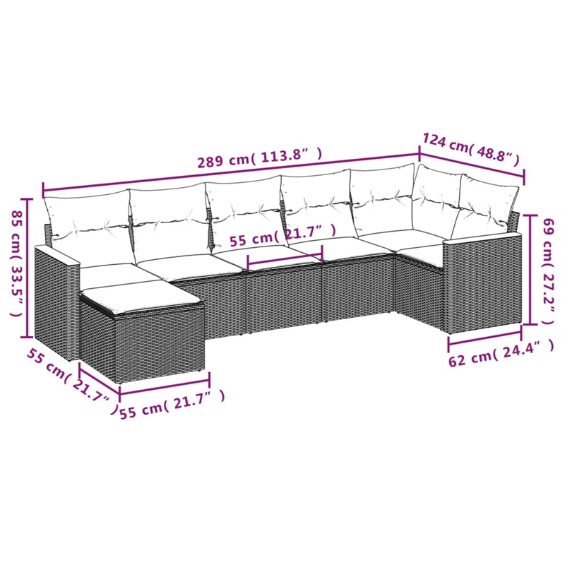 Afuera Living Contemporary 7 Piece Poly Rattan Sofa Set in Gray
