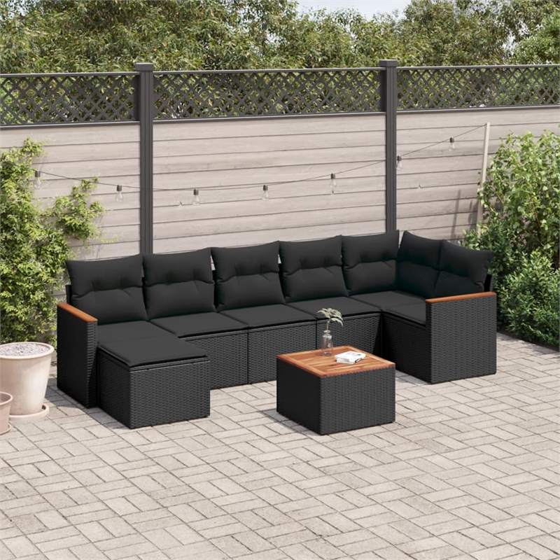 Afuera Living Contemporary 8 Piece Poly Rattan Sofa Set in Black