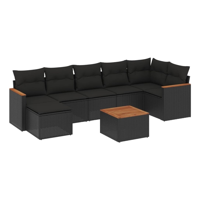 Afuera Living Contemporary 8 Piece Poly Rattan Sofa Set in Black