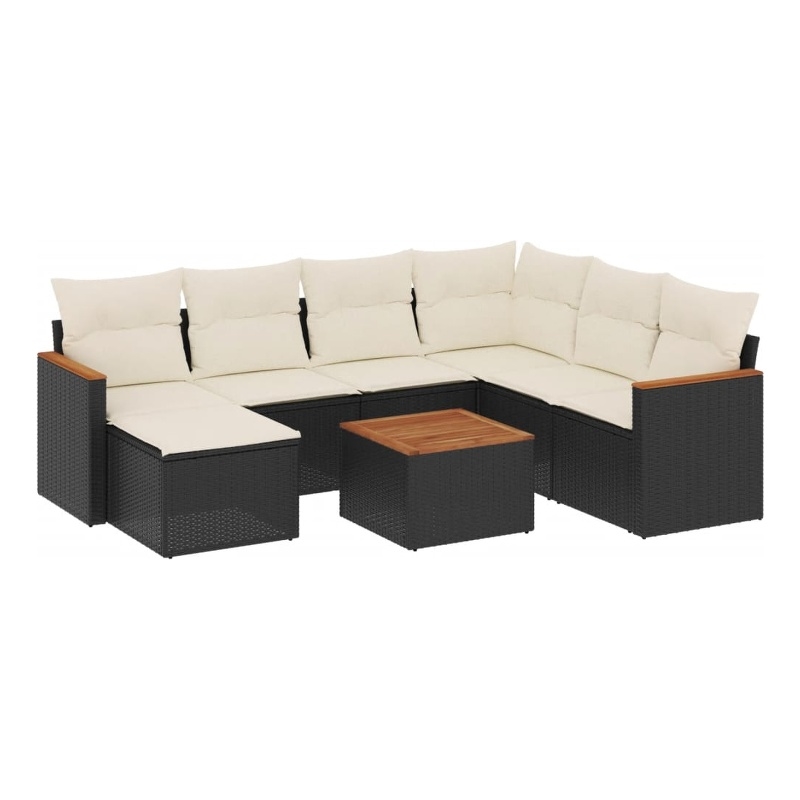 Afuera Living 8 Piece Poly Rattan Large Sofa Set in Black/Cream