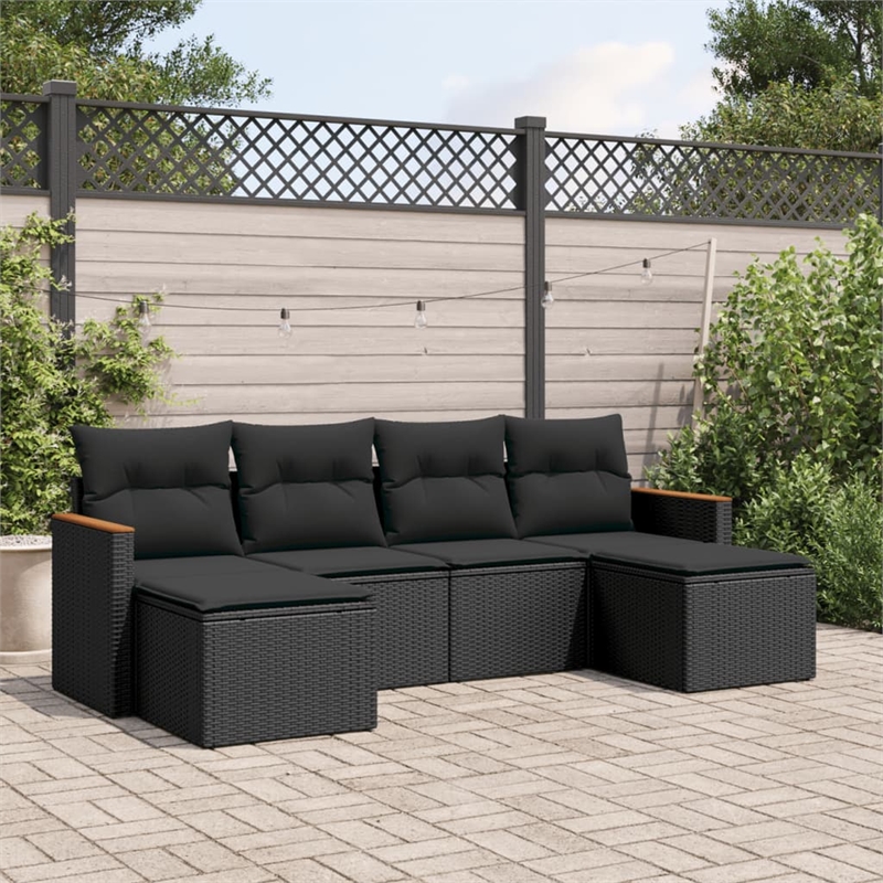 Afuera Living Contemporary 6 Piece Poly Rattan Sofa Set in Black