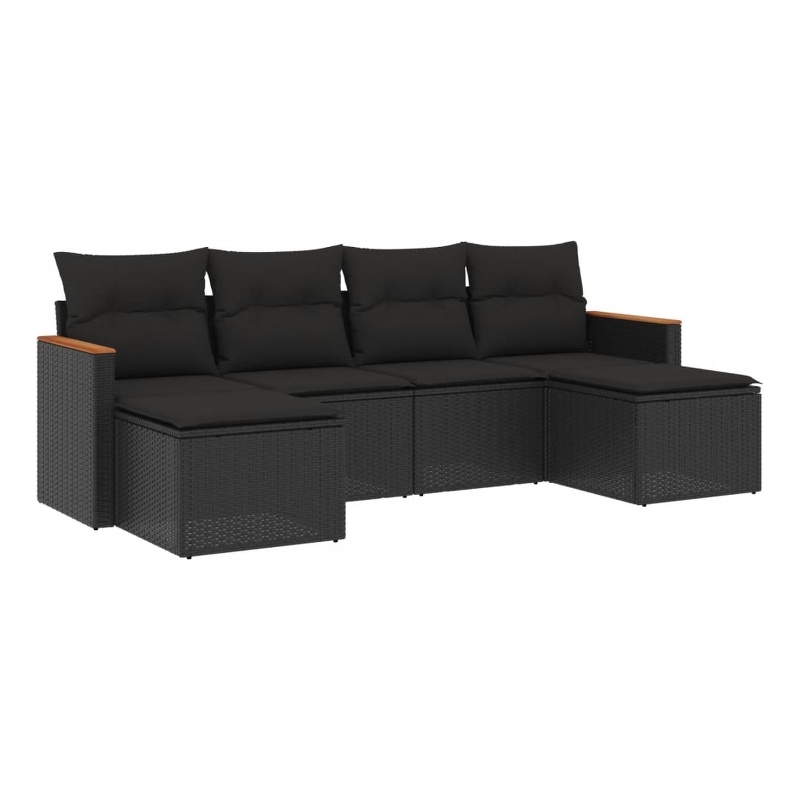 Afuera Living Contemporary 6 Piece Poly Rattan Sofa Set in Black