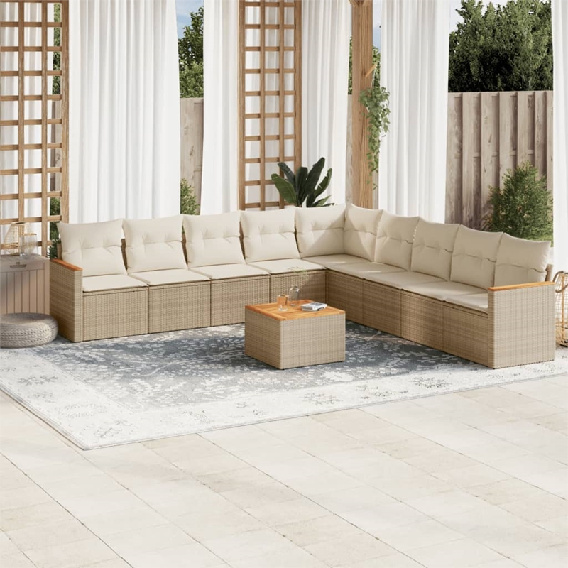Afuera Living Contemporary Synthetic Poly Rattan 10 Piece Sofa Set in Beige