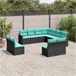 Afuera Living 11 Piece Poly Rattan Patio Sofa Set in Black/Blue