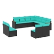 Afuera Living 11 Piece Poly Rattan Patio Sofa Set in Black/Blue