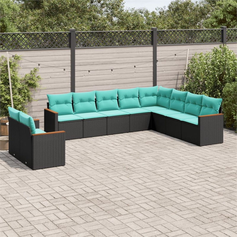 Afuera Living Poly Rattan Large Patio Sofa Set in Black/Blue