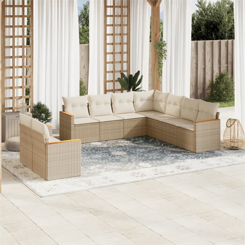 Afuera Living Contemporary 9 Piece Poly Rattan Sofa Set in Beige