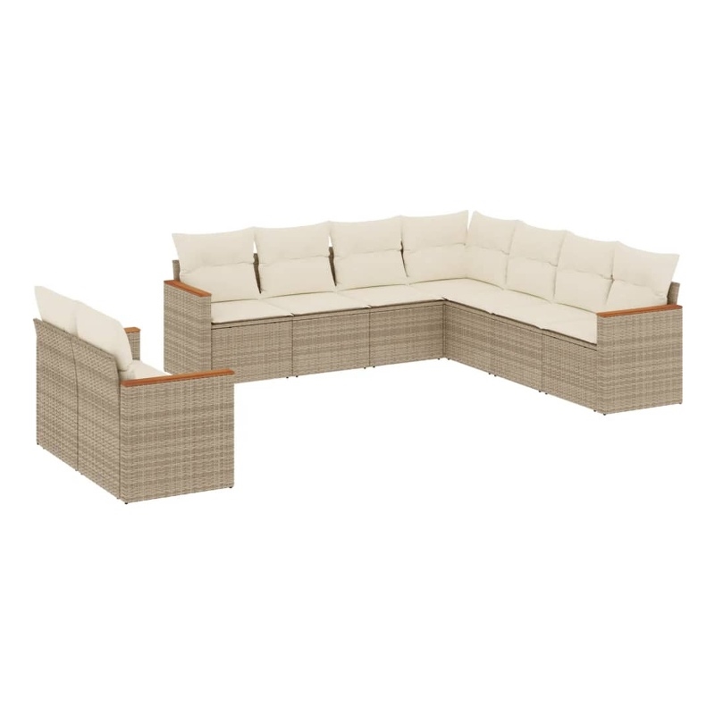 Afuera Living Contemporary 9 Piece Poly Rattan Sofa Set in Beige