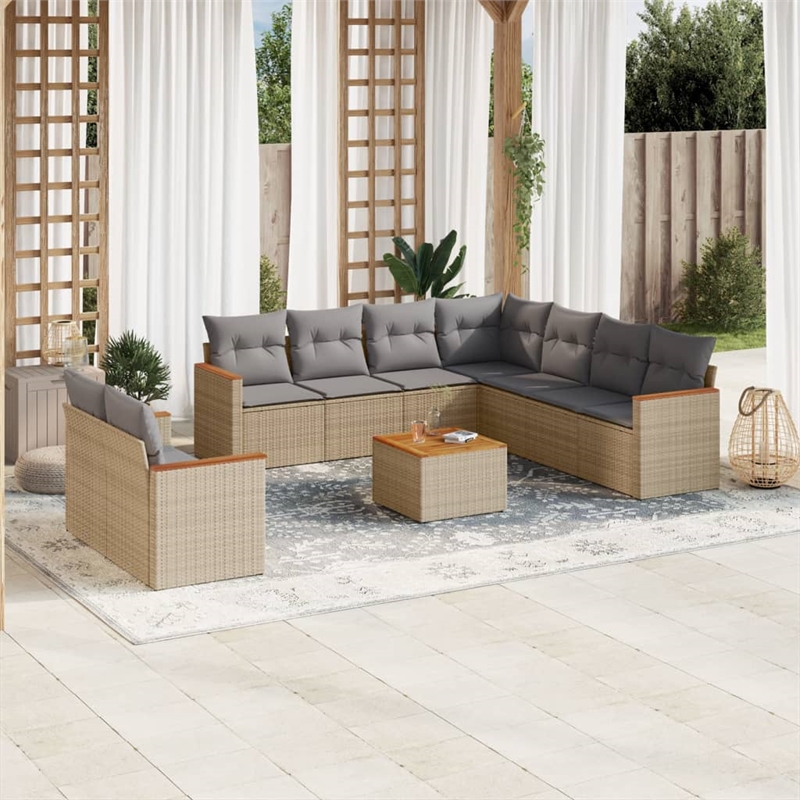 Afuera Living Contemporary Synthetic Poly Rattan 10 Piece Sofa Set in Gray/Beige