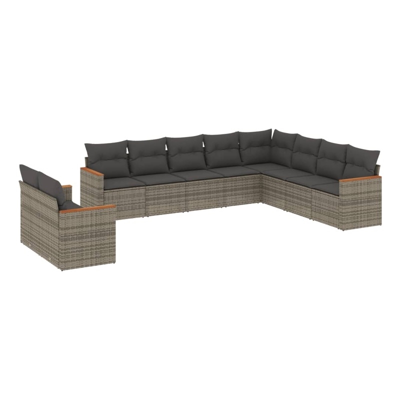 Afuera Living Contemporary 10 Piece Poly Rattan Sofa Set in Gray