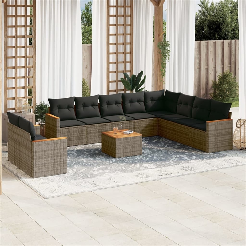 Afuera Living Contemporary 11 Piece Poly Rattan Sofa Set in Gray