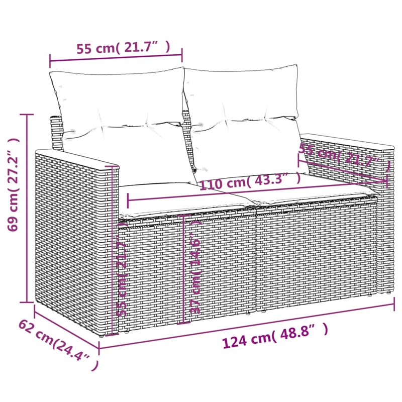 Afuera Living Contemporary 11 Piece Poly Rattan Sofa Set in Gray