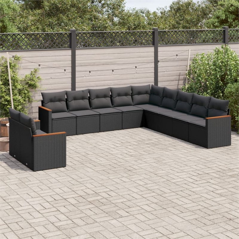 Afuera Living Contemporary 11 Piece Poly Rattan Small Sofa Set in Black