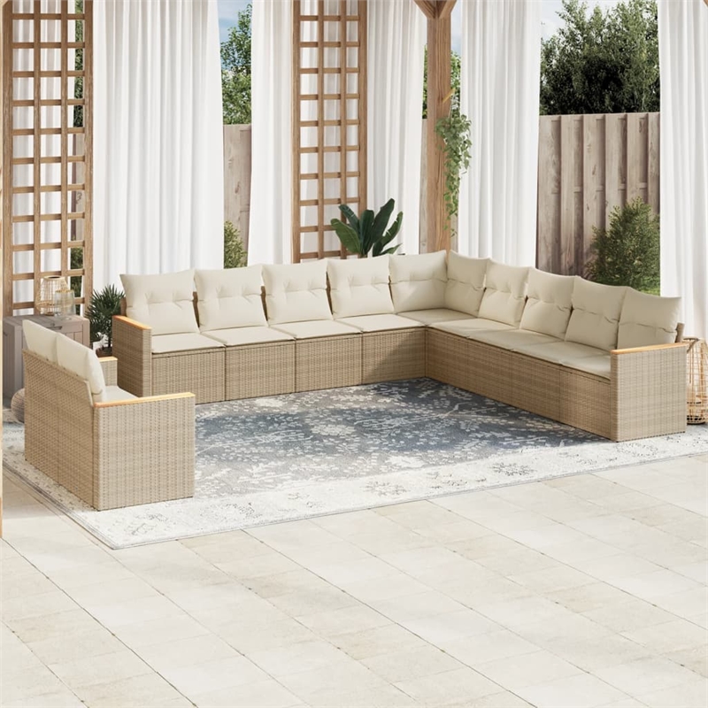 Afuera Living Contemporary 11 Piece Poly Rattan Sofa Set in Cream/Beige