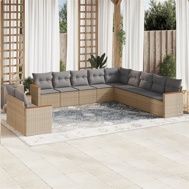 Afuera Living Contemporary 11 Piece Poly Rattan Sofa Set in Gray/Beige