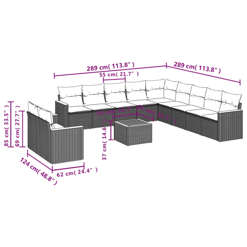 Afuera Living Contemporary 12 Piece Poly Rattan Sofa Set in Gray