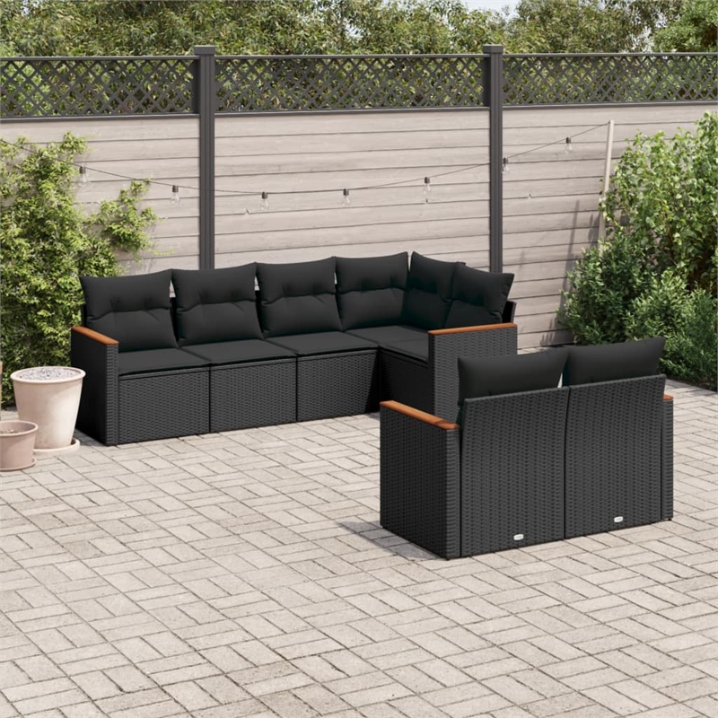 Afuera Living Contemporary Synthetic Poly Rattan 7 Piece Sofa Set in Black