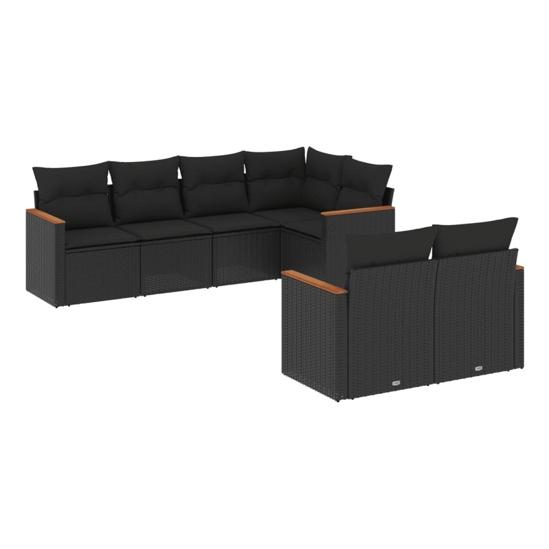 Afuera Living Contemporary Synthetic Poly Rattan 7 Piece Sofa Set in Black