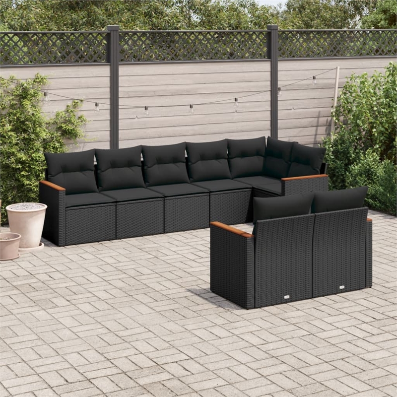 Afuera Living Contemporary 8 Piece Poly Rattan Large Sofa Set in Black