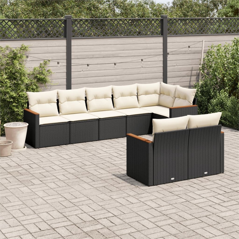 Afuera Living Contemporary 8 Piece Poly Rattan Sofa Set in Black/Cream