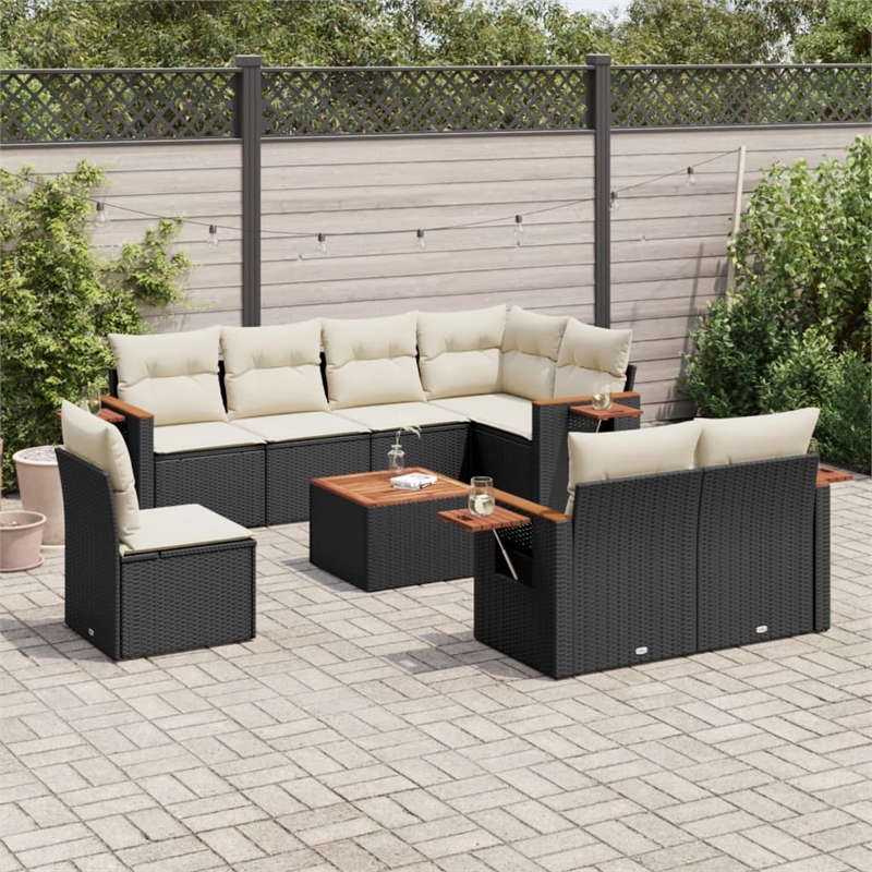 Afuera Living Contemporary Synthetic Poly Rattan 9 Piece Small Sofa Set in Black
