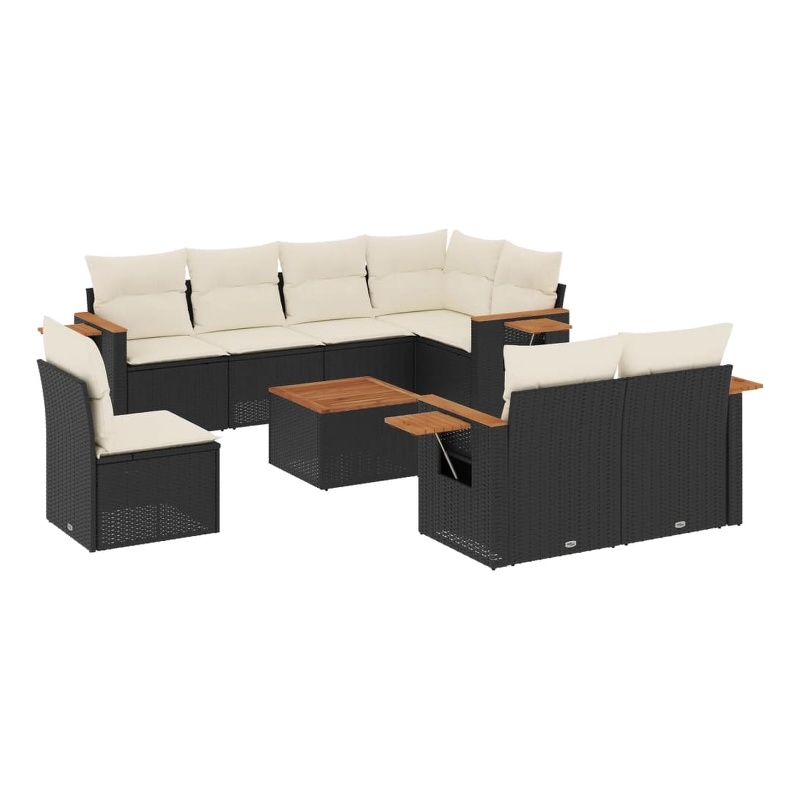 Afuera Living Contemporary Synthetic Poly Rattan 9 Piece Small Sofa Set in Black