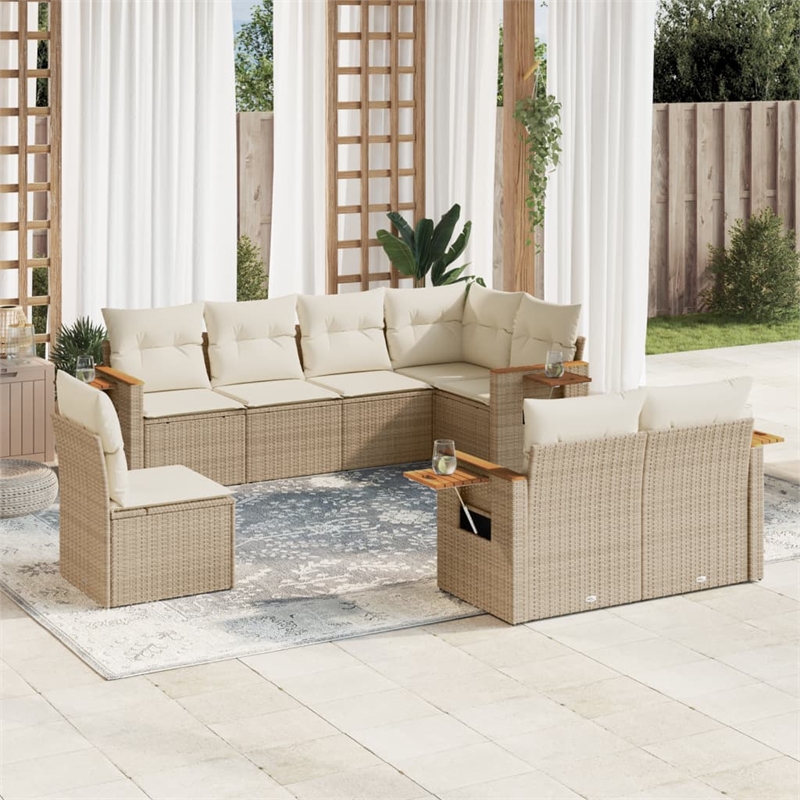 Afuera Living Contemporary Synthetic Poly Rattan 8 Piece  Sofa Set in Beige
