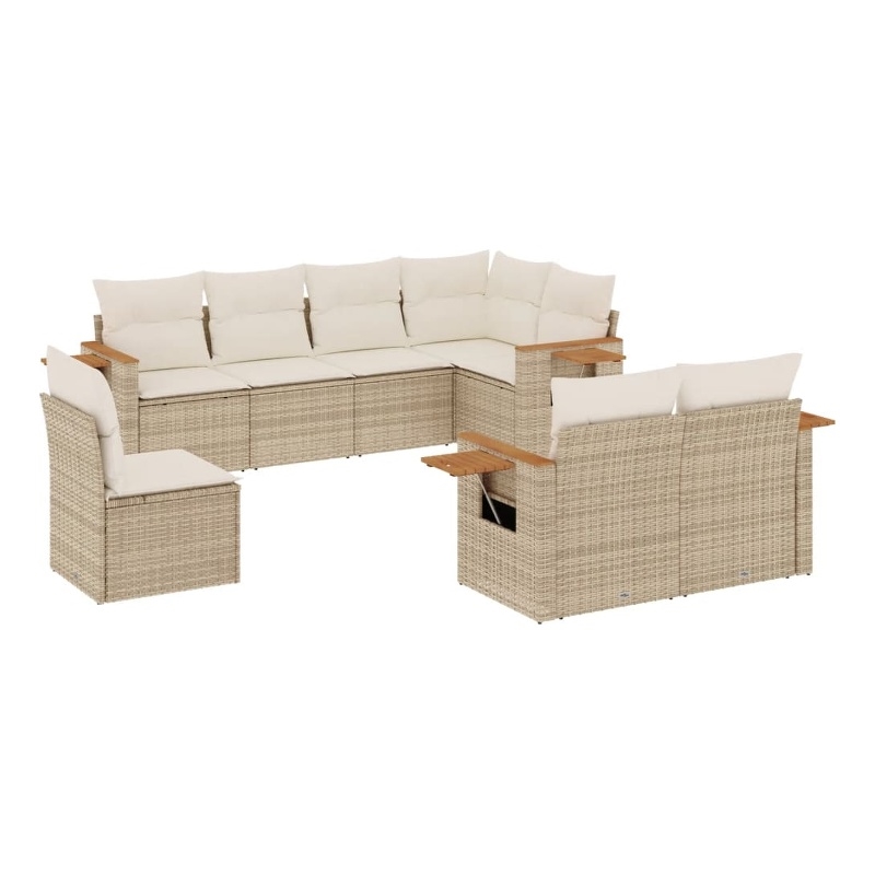 Afuera Living Contemporary Synthetic Poly Rattan 8 Piece  Sofa Set in Beige