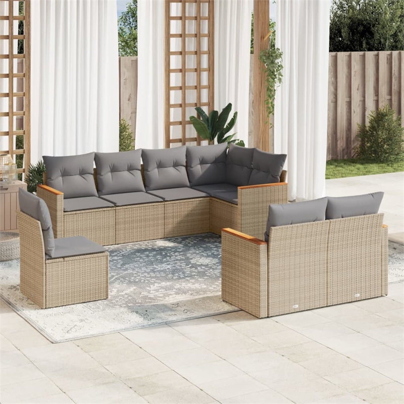 Afuera Living Contemporary 8 Piece Poly Rattan Sofa Set in Beige