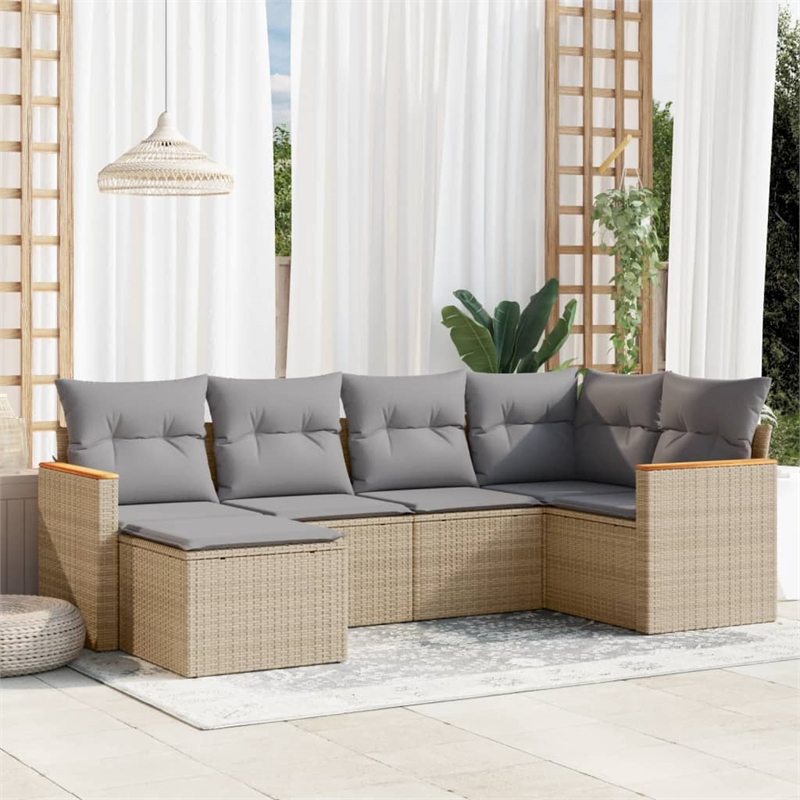 Afuera Living Contemporary 6 Piece Poly Rattan Sofa Set in Beige