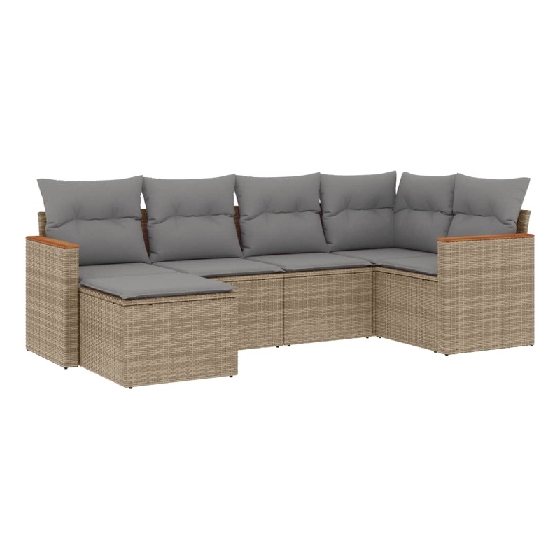 Afuera Living Contemporary 6 Piece Poly Rattan Sofa Set in Beige