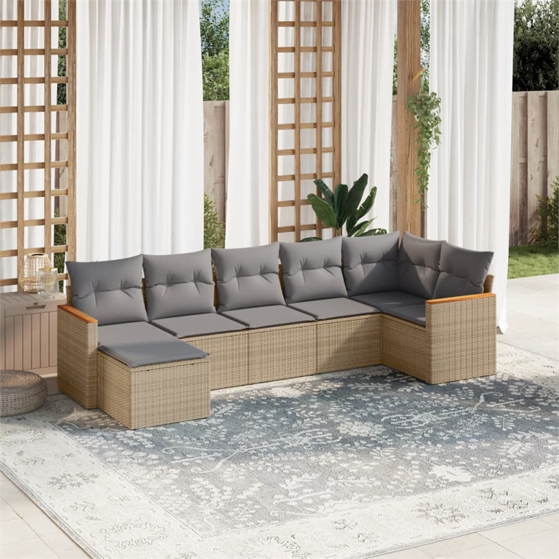 Afuera Living Contemporary 7 Piece Poly Rattan Sofa Set in Gray/Beige