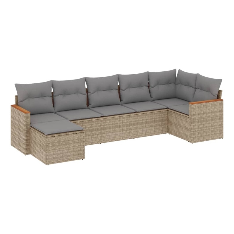 Afuera Living Contemporary 7 Piece Poly Rattan Sofa Set in Gray/Beige