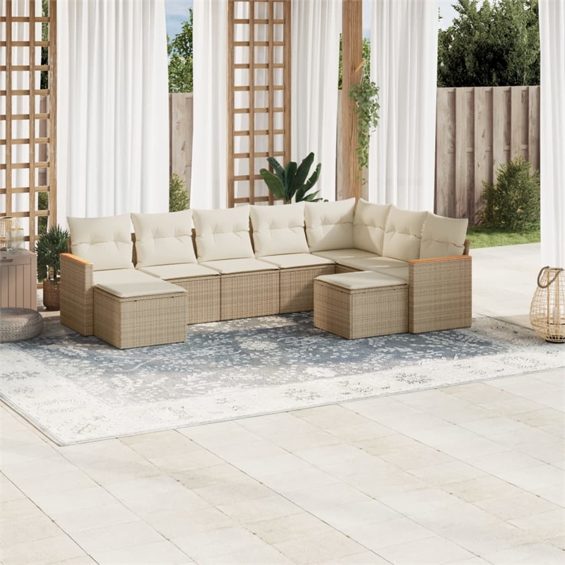 Afuera Living 9 Piece Poly Rattan Patio Sofa Set in Cream/Beige