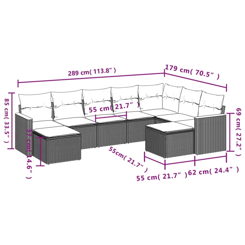 Afuera Living 9 Piece Poly Rattan Patio Sofa Set in Cream/Beige