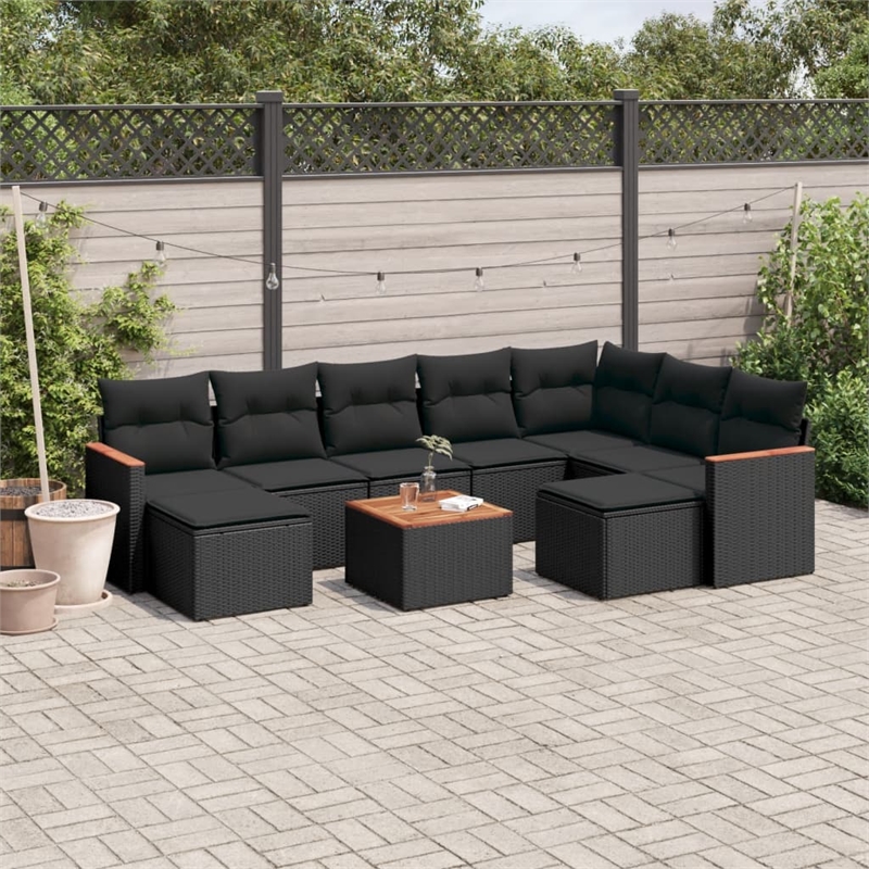 Afuera Living Contemporary 10 Piece Poly Rattan Sofa Set in Black