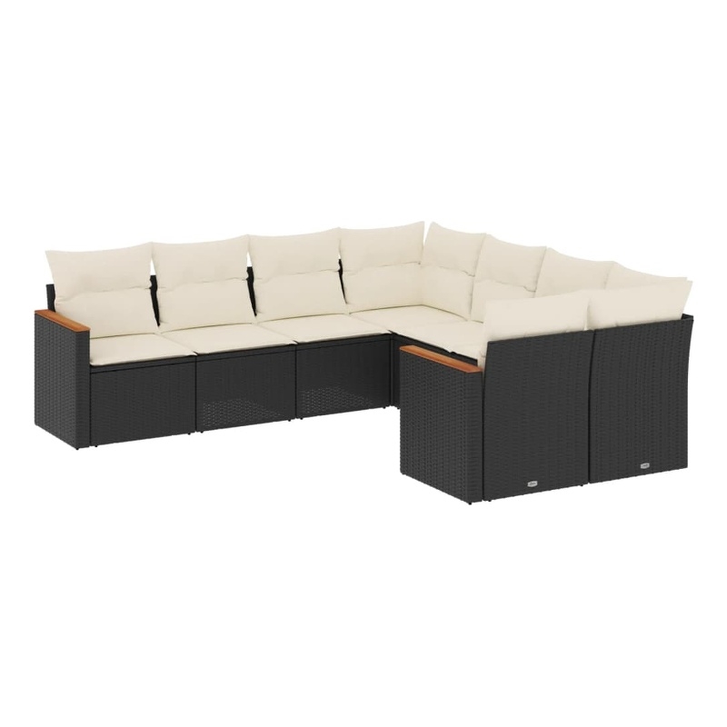Afuera Living Contemporary 8 Piece Poly Rattan Sofa Set in Black/Cream