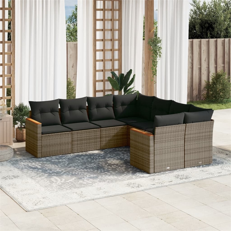 Afuera Living Contemporary 8 Piece Poly Rattan Sofa Set in Gray