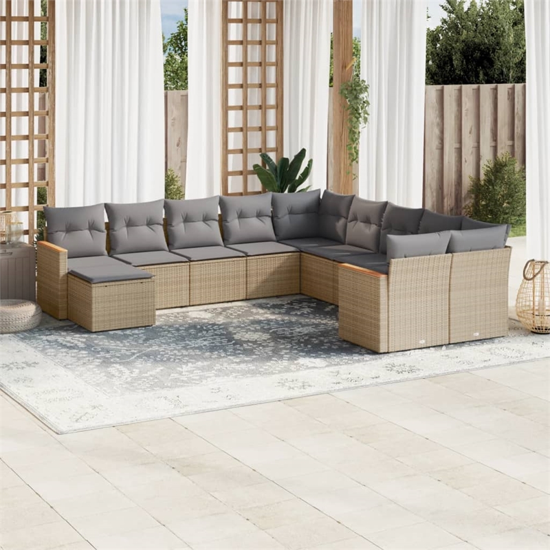 Afuera Living Contemporary Synthetic Poly Rattan 11 Piece  Sofa Set in Beige