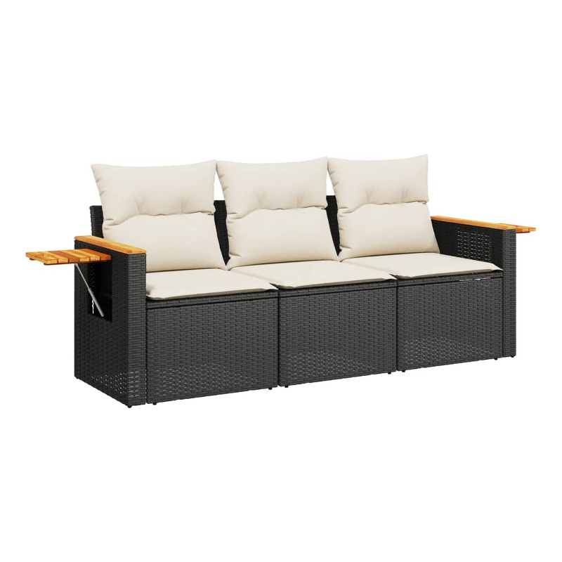 Afuera Living Contemporary 3 Piece Poly Rattan Sofa Set in Black
