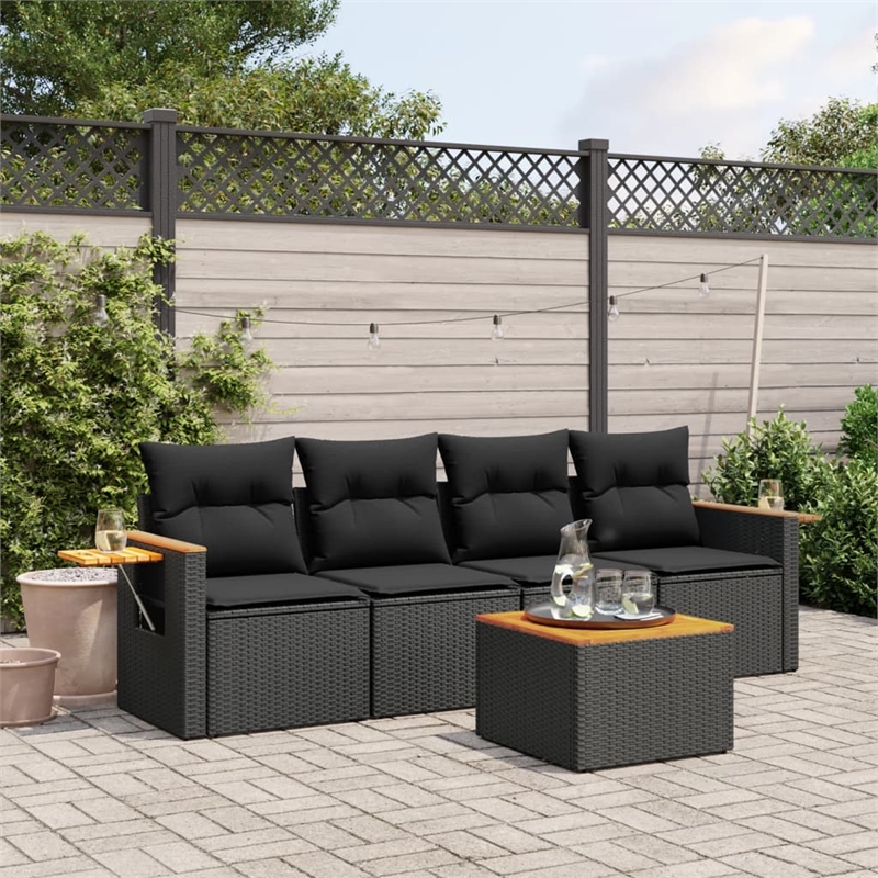 Afuera Living Contemporary Synthetic Poly Rattan 5 Piece Sofa Set in Black