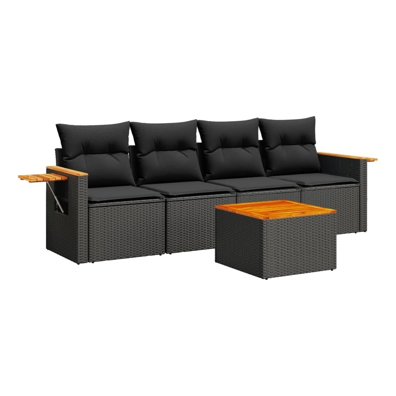 Afuera Living Contemporary Synthetic Poly Rattan 5 Piece Sofa Set in Black