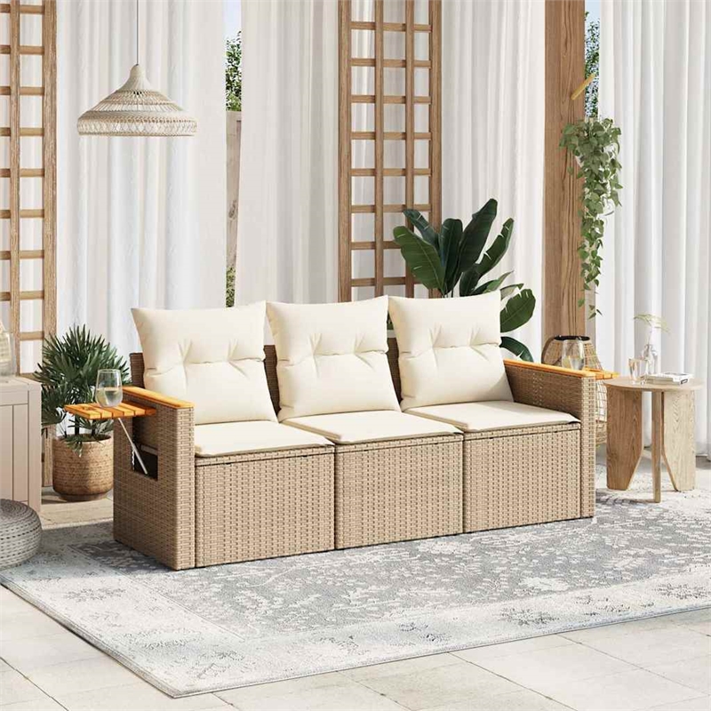 Afuera Living Contemporary Synthetic Poly Rattan  Sofa Set in Beige
